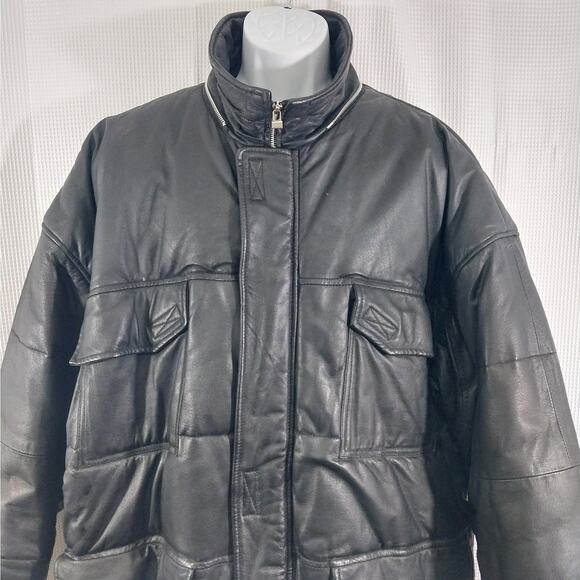 WILSONS! AWESOME BLACK GENUINE LEATHER PARKA STYLE THERMAL LINED COAT! SZ XL - Picture 5 of 14